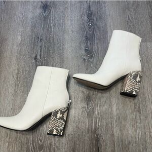 Dolce Vita White Ankle Boots with Snakeskin Heel